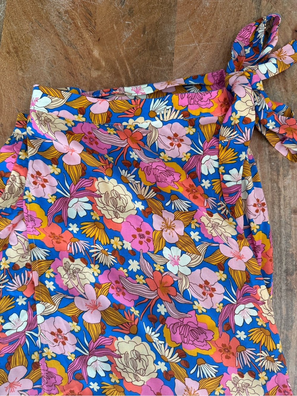 Billabong Blue Floral Tie-Side Maxi Skirt with Pink and Yellow Accents